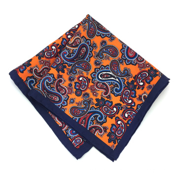 Wholesale Silk Paisley Screen Print Orange Men's Pocket Squares